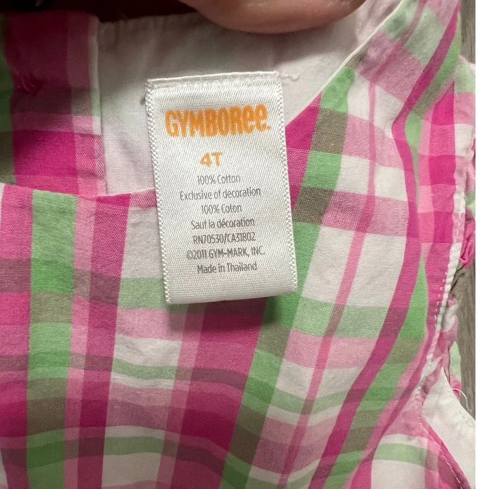 Gymboree Girls Bright Tulip‎ pink and green plaid tiered dress, 100% cotton, 4T